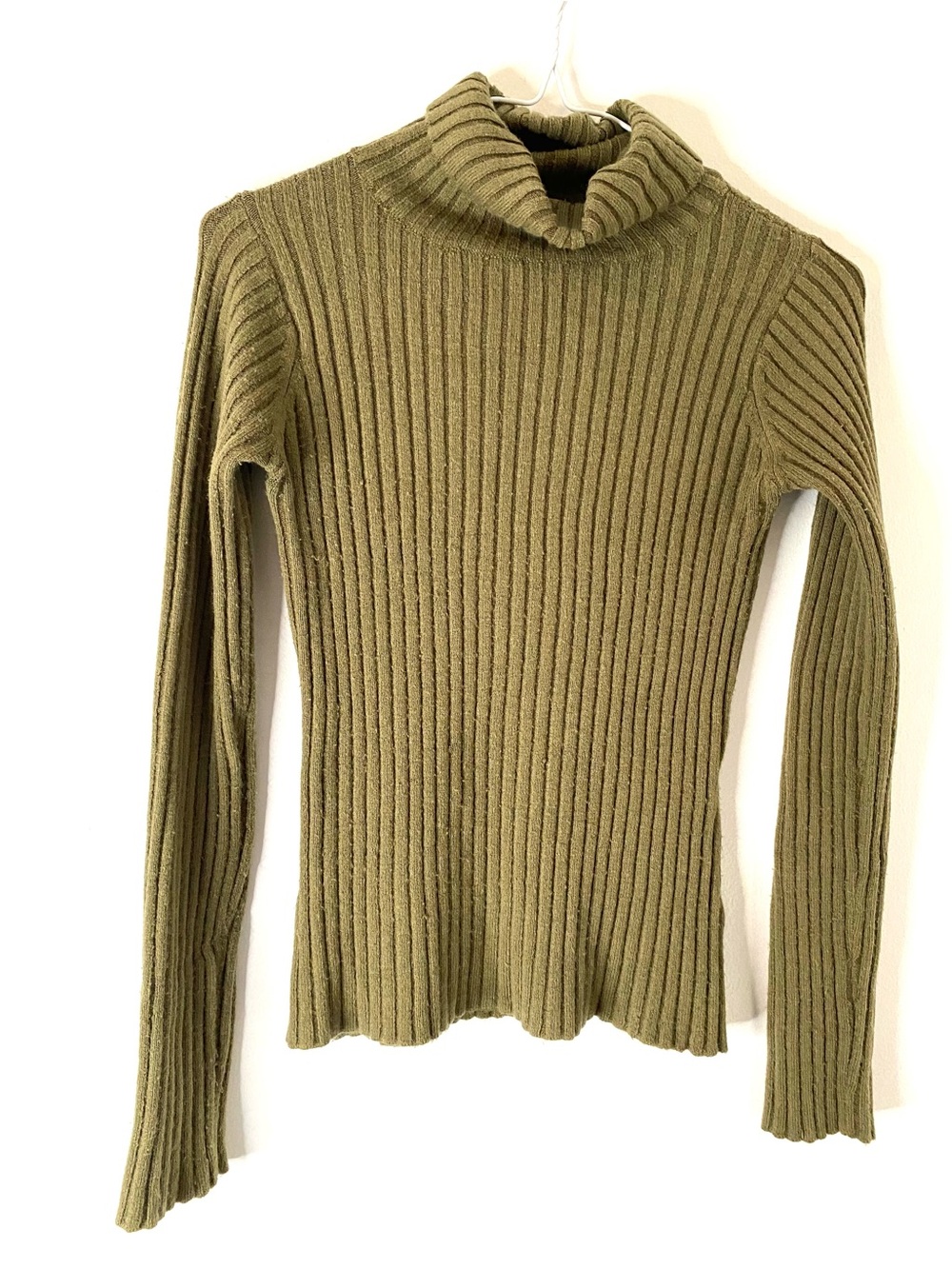 Free People Olive Green Ribbed Turtleneck Fitted Sweater
